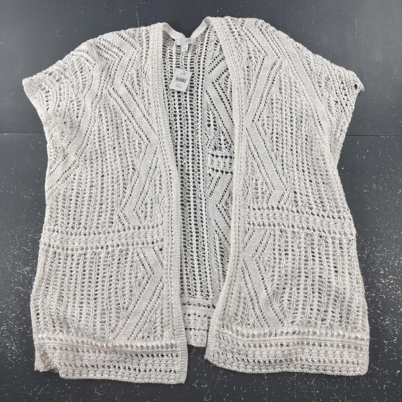 Sweaters - J Jill Sweater Women XS/S White Waterfall Cardigan Sheer Crochet Cap Sleeve NWT